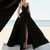Dresses for Women 2022 Elegant Sexy Wedding Party Prom V-neck Sleeveless Sling Backless Satin Long Maxi Red Plus Size Clothes